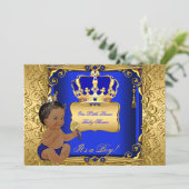 Ethnic Baby Shower Boy Royal Blue Gold Einladung (Stehend Vorderseite)