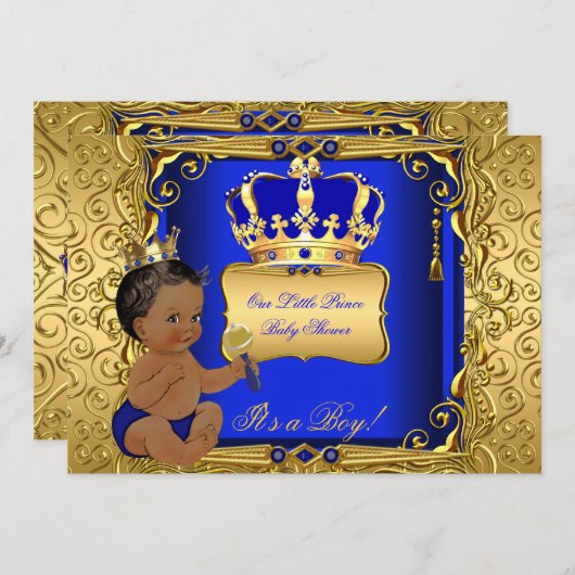 Ethnic Baby Shower Boy Royal Blue Gold Einladung (Vorne/Hinten)