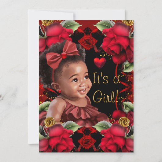 Ethnic Baby Shower Girl Rote Rose Einladung (Vorderseite)