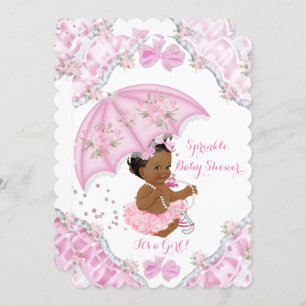 Ethnic Baby Shower Pink Umbrella Girl Blume Einladung