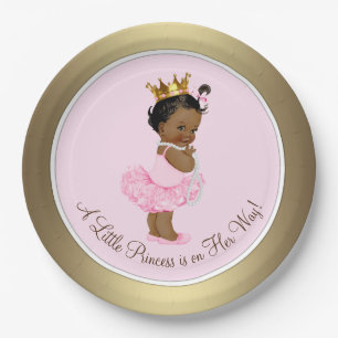 Ethnic Ballerina Princess Pink Gold Baby Dusche Pappteller