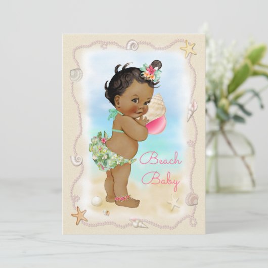Ethnic Beach Baby Conch Muschel Babydusche Einladung (Stehend Vorderseite)