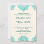 Ethnic Beige und Aquamarine Mandala Indian Wedding Einladung (Vorderseite)