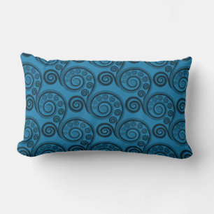 Ethnic Blue Fern Frond Wirbel Lumbar Pillow Lendenkissen