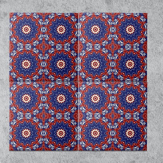 Ethnic Blue Red White Mosaic Geometric Muster Fliese