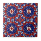 Ethnic Blue Red White Mosaic Geometric Muster Fliese (Vorderseite)