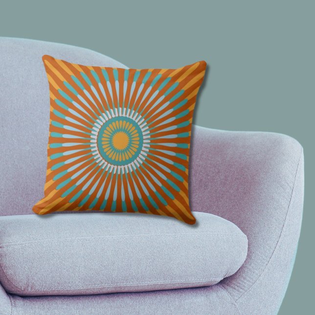 Ethnic Blue und Orange Centers Star Blume Kissen (Ethnic Blue and Orange Centered Star Flower Throw Pillow)