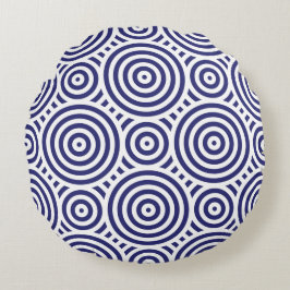 Ethnic Blue & White Geometric Circle Muster Rundes Kissen