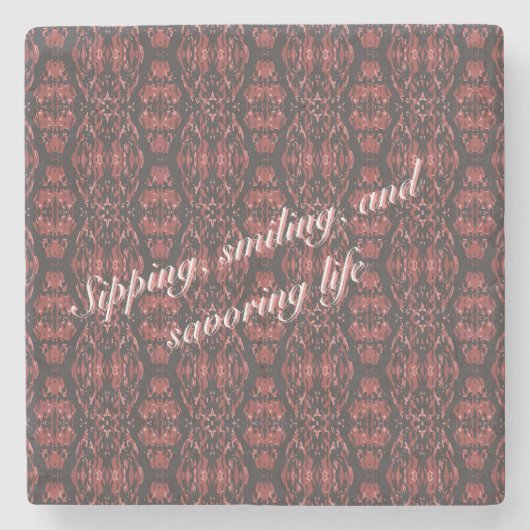 Ethnic Boho Antikes Muster Braun rosa Rot Steinuntersetzer (Vorderseite)