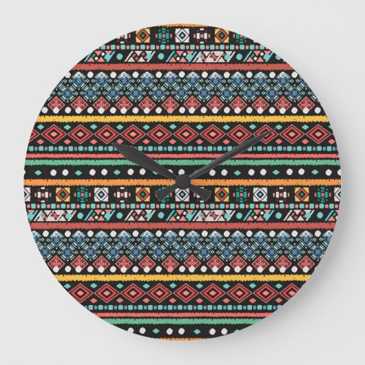 Ethnic Boho: Geometrische Pixel Print Große Wanduhr (Vorderseite)