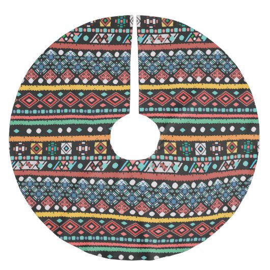 Ethnic Boho: Geometrische Pixel Print Polyester Weihnachtsbaumdecke (Vorderseite)