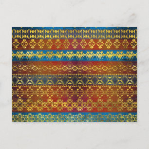 Ethnic Boho Golden Pattern on painted textur Postkarte