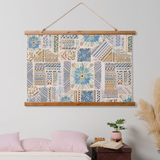 Ethnic Boho Patchwork Wall Hanging Wandteppich Mit Holzrahmen (Schlafzimmer)