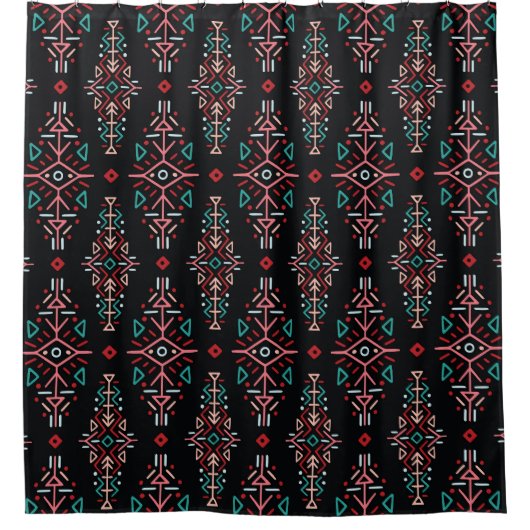 Ethnic Boho Tiles: Vintages nahtloses Muster Duschvorhang (Vorderseite)