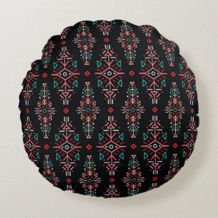 Ethnic Boho Tiles: Vintages nahtloses Muster Rundes Kissen