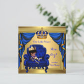 Ethnic Boy Baby Dusche Prince Royal Blue Gold Einladung (Stehend Vorderseite)