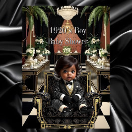 Ethnic Boy Baby Shower 1920s Art deco black gold Einladung