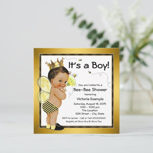 Ethnic Boy Bee Baby Dusche Einladung (Stehend Vorderseite)