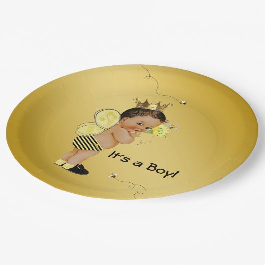 Ethnic Boy Bee Baby Dusche Pappteller (Schrägansicht)