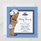 Ethnic Boy Blue Nautical Baby Dusche Einladung (Rückseite)