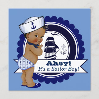 Ethnic Boy Blue Nautical Baby Dusche Einladung