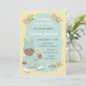 Ethnic Boy Bunny Outfit Baby Dusche Einladungen (Stehend Vorderseite)