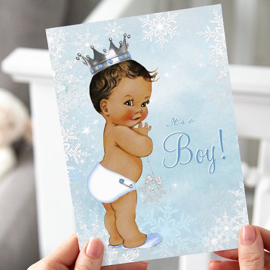 Ethnic Boy Prince Winter Wonderland Baby Dusche Einladung