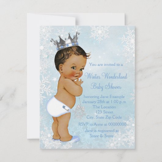 Ethnic Boy Prince Winter Wonderland Baby Dusche Einladung (Rückseite)