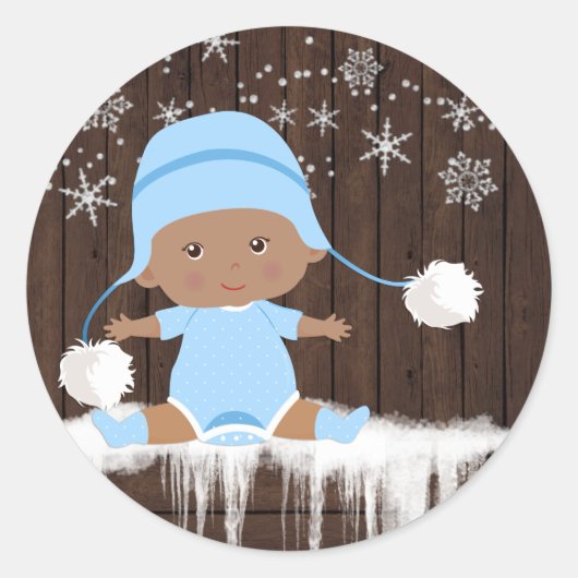 Ethnic Boy Snowflake Baby Shower Stickers (Vorderseite)