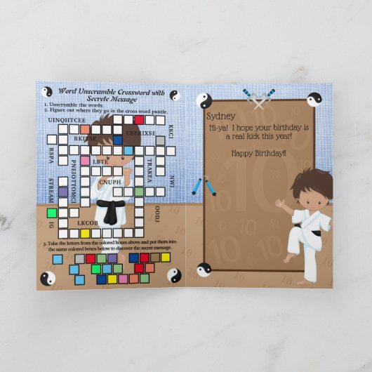 Ethnic Boys Karate Secret Message Happy Geburtstag Karte (Innenseite)