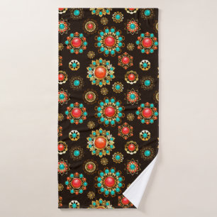 Ethnic Brooches Nahtloses Muster Badehandtuch