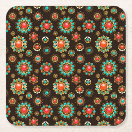 Ethnic Brooches Nahtloses Muster Rechteckiger Pappuntersetzer