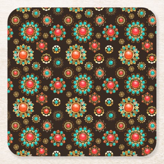 Ethnic Brooches Nahtloses Muster Rechteckiger Pappuntersetzer (Vorderseite)