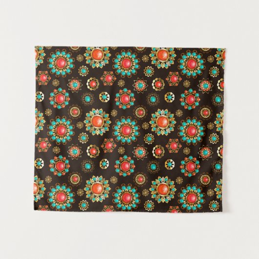 Ethnic Brooches Nahtloses Muster Wandteppich (Vorderseite (Horizontal))