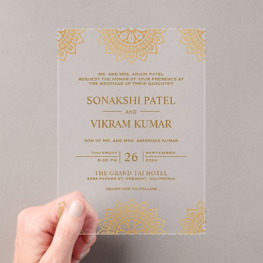 Ethnic Brown Mandala Indian Wedding Acryleinladungen (Insitu (Handheld))