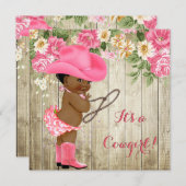 Ethnic Cowgirl Babydusche Pink Boots Floral Einladung (Vorne/Hinten)