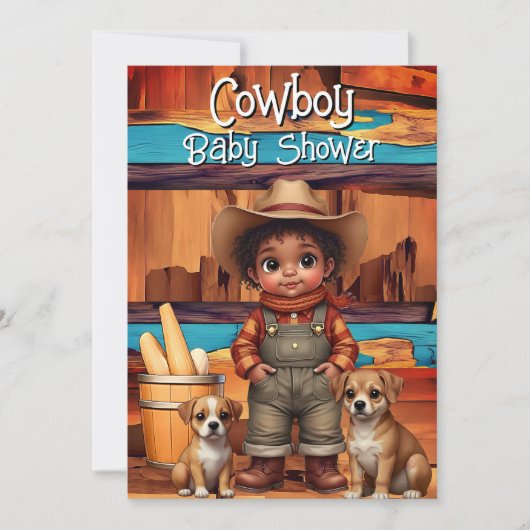 Ethnic Cute Cowboy Boy Baby Shower dogs Red Blue Einladung (Vorderseite)