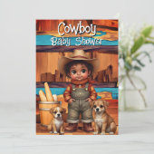 Ethnic Cute Cowboy Boy Baby Shower dogs Red Blue Einladung (Stehend Vorderseite)