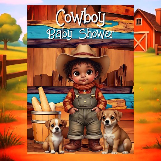 Ethnic Cute Cowboy Boy Baby Shower dogs Red Blue Einladung