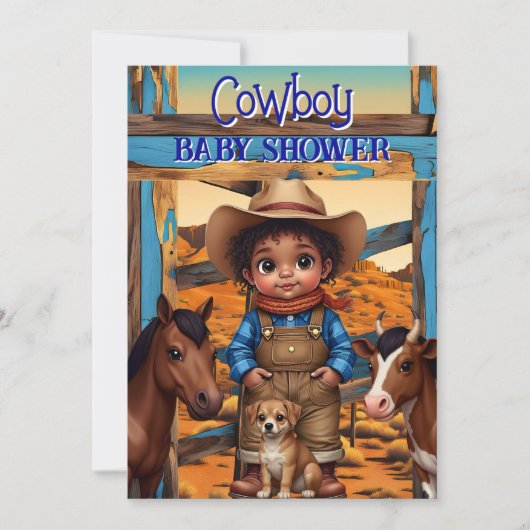 Ethnic Cute Cowboy Boy Baby Shower Horse Cow Dog Einladung (Vorderseite)