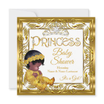 Ethnic Dark Golden Princess Baby Dusche Gold White