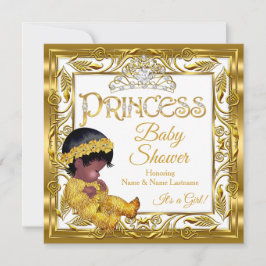 Ethnic Dark Golden Princess Baby Dusche Gold White Einladung