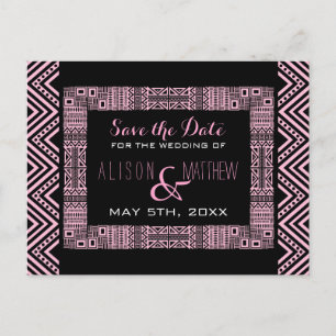 Ethnic Design Wedding Save the Date Postcard 3 Ankündigungspostkarte
