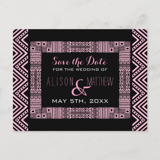Ethnic Design Wedding Save the Date Postcard 3 Ankündigungspostkarte (Vorderseite)