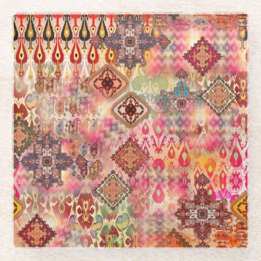 Ethnic Digital Abstrakt Seamless Muster Glasuntersetzer (Vorderseite)
