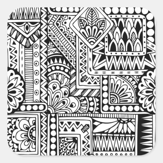 Ethnic Doodle Quadratischer Aufkleber (Vorderseite)