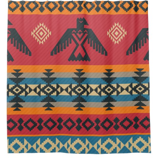 Ethnic Eagles Tribal Vintages Muster Duschvorhang (Vorderseite)