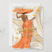Ethnic Fabulous Birthday Orange Gold Champagne Einladung (Vorderseite)