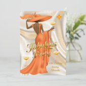 Ethnic Fabulous Birthday Orange Gold Champagne Einladung (Stehend Vorderseite)