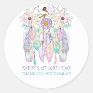 Ethnic Fairy Boho Dream Catcher Pastels Feathers Runder Aufkleber